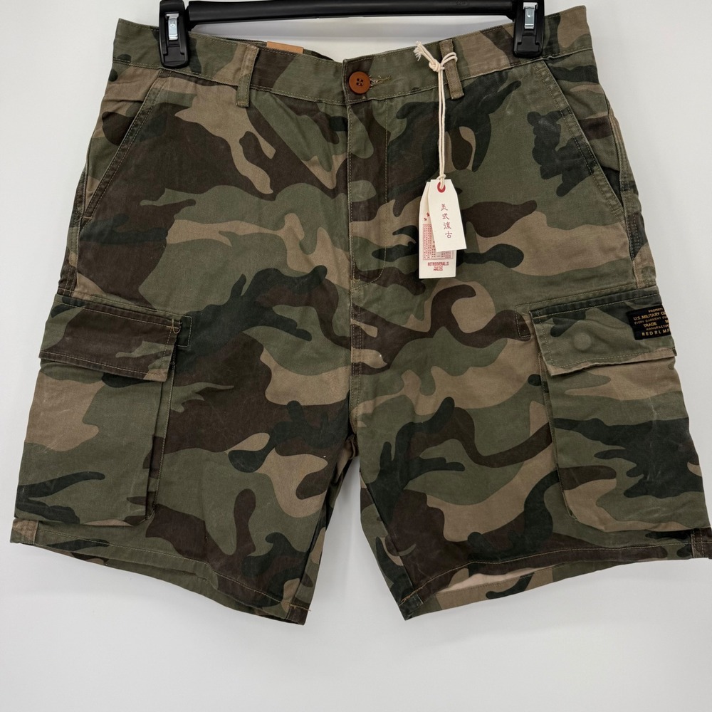 Red Ruggison Lab Cargo Shorts Men XXL 36 Green Camo Tapered Fit Cotton Utility